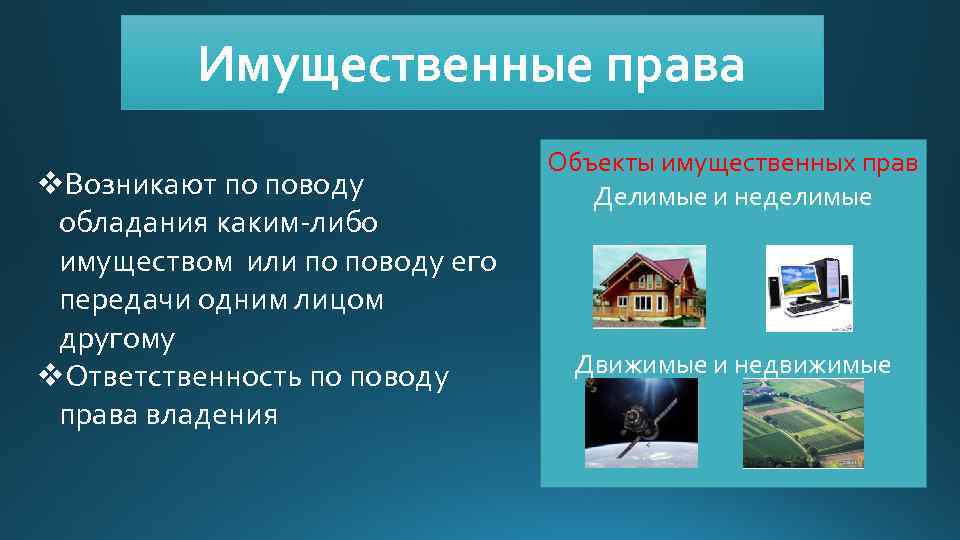 Либо имущества или имущественных. Вещи и имущественные права. Объекты имущественных прав. Имущественные права это объект гражданских прав. Делимые и Неделимые объекты.