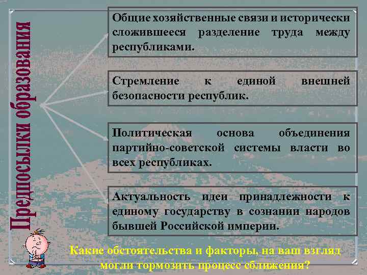 Общие хозяйственные связи и исторически сложившееся разделение труда между республиками. Стремление к единой безопасности