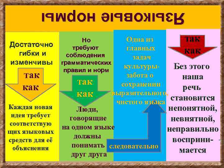 Языковые нормы Достаточно гибки и изменчивы так как Каждая новая идея требует соответствую щих