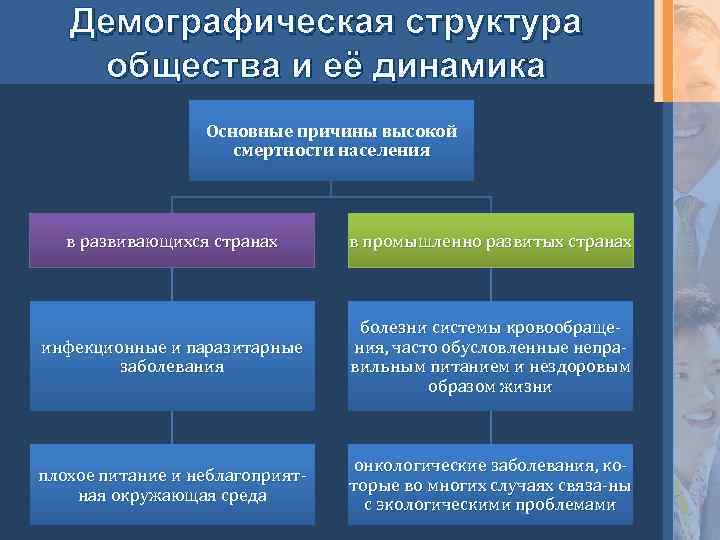 Демографическая структура общества и её динамика Основные причины высокой смертности населения в развивающихся странах