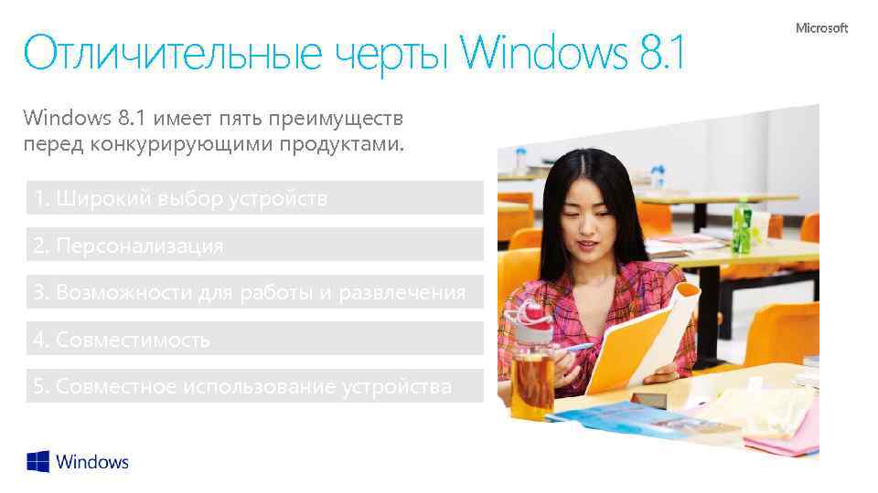 Отличительные черты Windows 8. 1 имеет пять преимуществ перед конкурирующими продуктами. 1. Широкий выбор