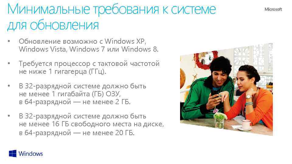 Минимальные требования к системе для обновления • Обновление возможно с Windows XP, Windows Vista,