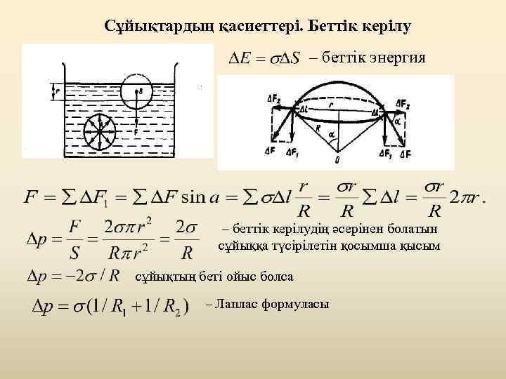 Сұйықтардың қасиеттері. Беттік керілу – беттік энергия – беттік керілудің әсерінен болатын сұйыққа түсірілетін