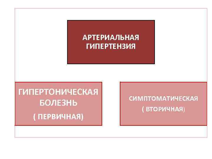 АРТЕРИАЛЬНАЯ ГИПЕРТЕНЗИЯ ГИПЕРТОНИЧЕСКАЯ БОЛЕЗНЬ ( ПЕРВИЧНАЯ) СИМПТОМАТИЧЕСКАЯ ( ВТОРИЧНАЯ) 