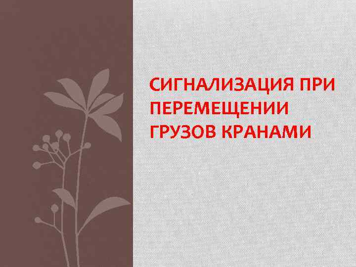 СИГНАЛИЗАЦИЯ ПРИ ПЕРЕМЕЩЕНИИ ГРУЗОВ КРАНАМИ 