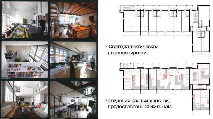  • Свобода тактической перепланировки, • создания разных уровней, предоставленная жильцам. 
