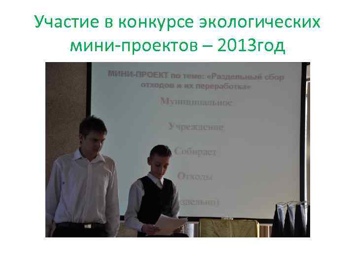 Участие в конкурсе экологических мини-проектов – 2013 год 