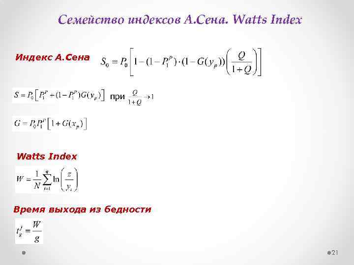 Семейство индексов А. Сена. Watts Index Индекс А. Сена при Watts Index Время выхода