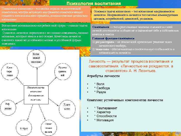 Психология воспитания – это особая отрасль педагогической психологии, которая исследует внутреннюю психологическую сущность воспитательного