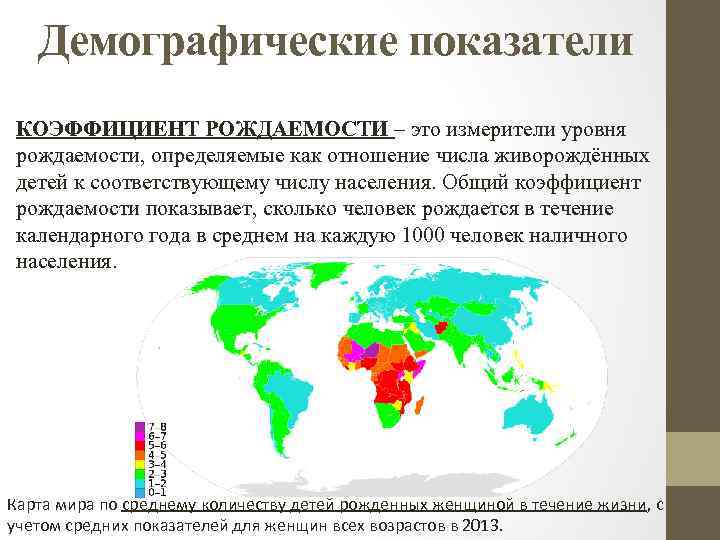 Демографические показатели КОЭФФИЦИЕНТ РОЖДАЕМОСТИ – это измерители уровня рождаемости, определяемые как отношение числа живорождённых