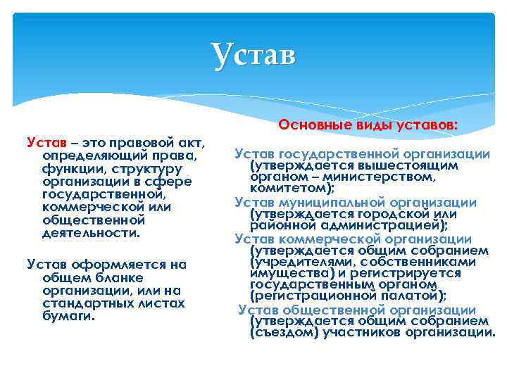 Устав деятельности