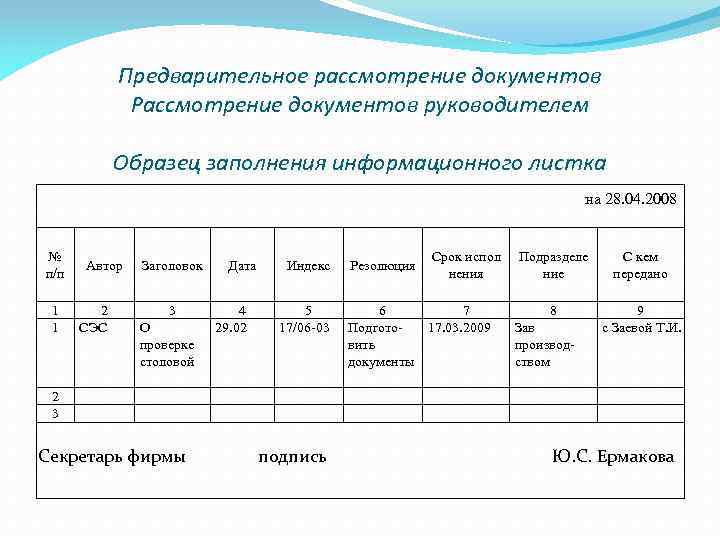 График встреч руководителя образец