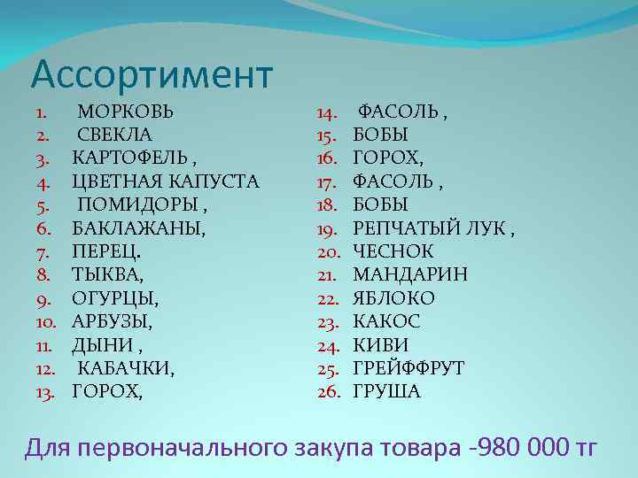Ассортимент 1. 2. 3. 4. 5. 6. 7. 8. 9. 10. 11. 12. 13.