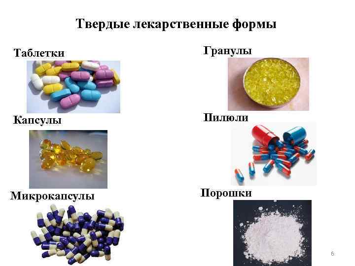 Твердые лекарственные формы Таблетки Гранулы Капсулы Пилюли Микрокапсулы Порошки 6 