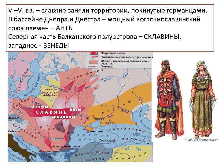 V –VI вв. – славяне заняли территории, покинутые германцами. В бассейне Днепра и Днестра