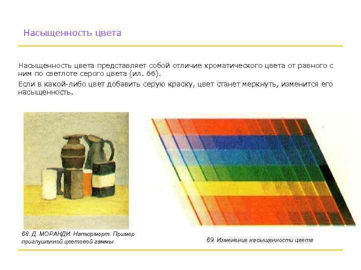 Насыщенность цвета представляет собой отличие хроматического цвета от равного с ним по светлоте серого
