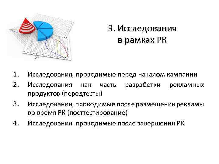 3. Исследования в рамках РК 1. 2. 3. 4. Исследования, проводимые перед началом кампании
