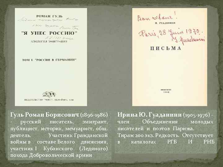 Гуль Роман Борисович (1896 -1986) - русский писатель, эмигрант, публицист, историк, мемуарист, общ. деятель.