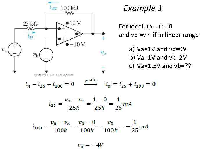 Example 1 • For ideal, ip = in =0 and vp =vn if in