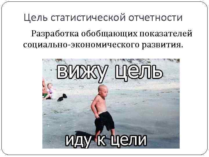 Цель статистической отчетности Разработка обобщающих показателей социально-экономического развития. 
