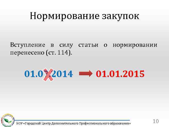 Нормирование закупок Вступление в силу статьи о нормировании перенесено (ст. 114). 01. 07. 2014