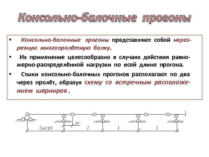 Консольно-балочные прогоны • Консольно-балочные прогоны представляют собой неразрезную многопролётную балку. • Их применение целесообразно