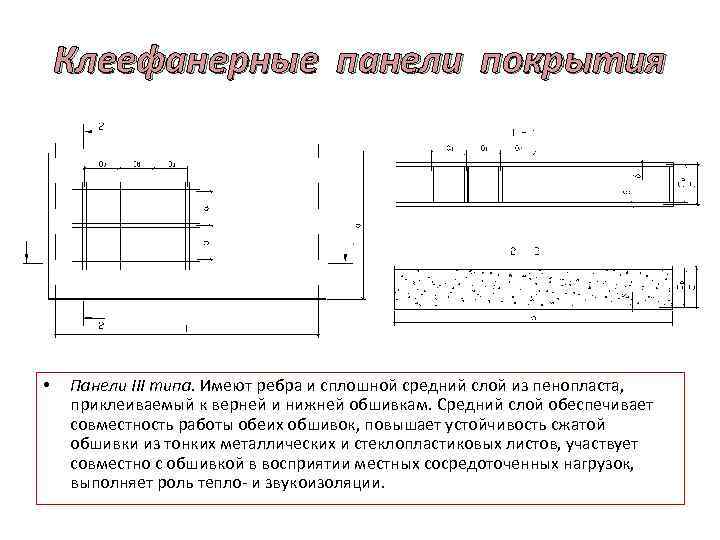 Клеефанерные панели покрытия • Панели III типа. Имеют ребра и сплошной средний слой из