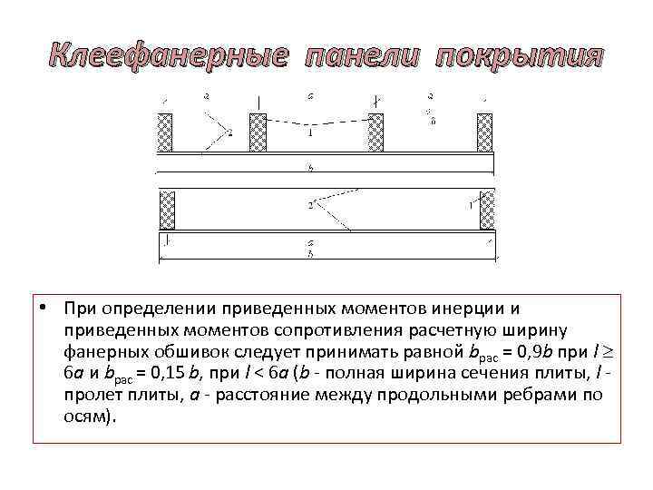 Клеефанерные панели покрытия • При определении приведенных моментов инерции и приведенных моментов сопротивления расчетную