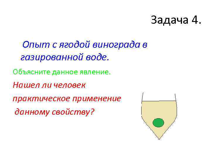 Задача 4. Опыт с ягодой винограда в газированной воде. Объясните данное явление. Нашел ли