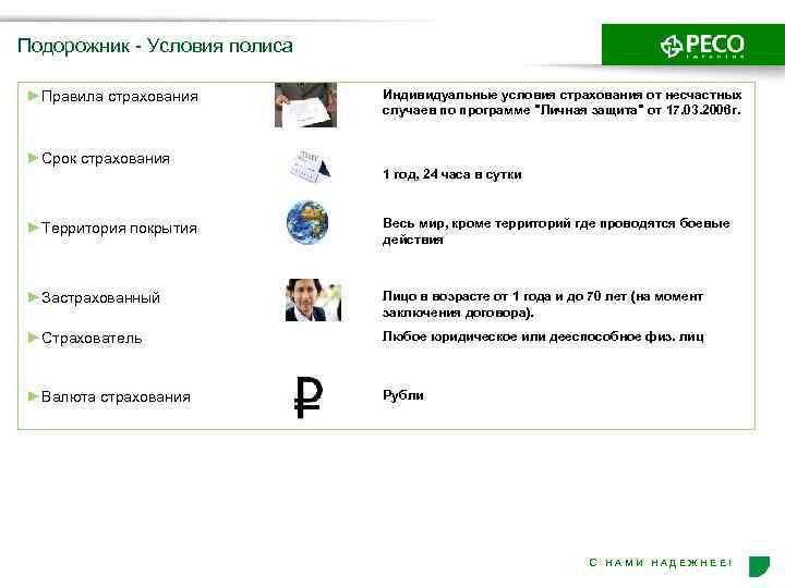 Подорожник - Условия полиса ►Правила страхования ►Срок страхования Индивидуальные условия страхования от несчастных случаев