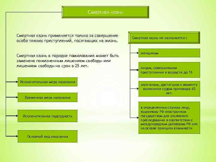 Смертная казнь применяется только за совершение особо тяжких преступлений, посягающих на жизнь. Смертная казнь