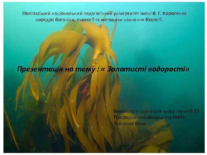 Полтавський національний педагогічний університет імені В. Г. Короленка кафедра ботаніки, екології та методики навчання