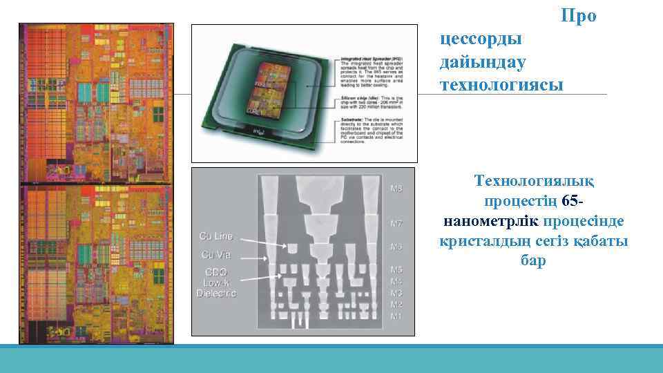 Про цессорды дайындау технологиясы Технологиялық процестің 65 нанометрлік процесінде кристалдың сегіз қабаты бар 