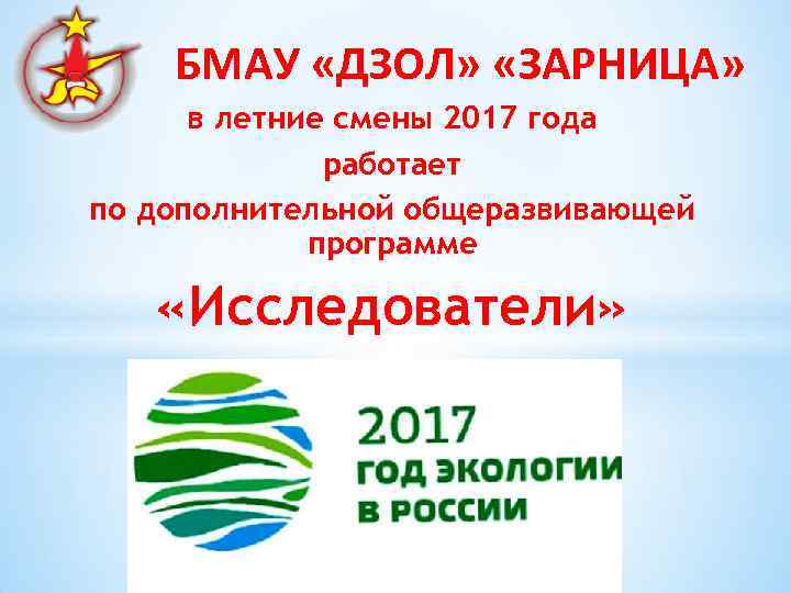 БМАУ «ДЗОЛ» «ЗАРНИЦА» в летние смены 2017 года работает по дополнительной общеразвивающей программе «Исследователи»