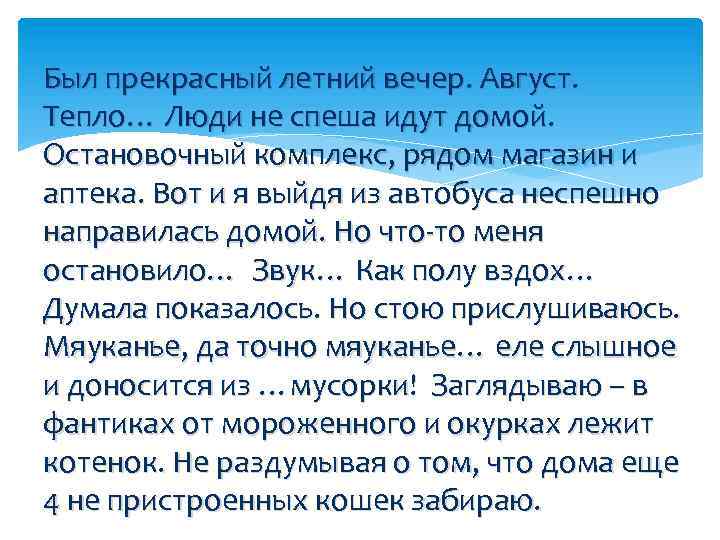 Был прекрасный летний вечер. Август. Тепло… Люди не спеша идут домой. Остановочный комплекс, рядом