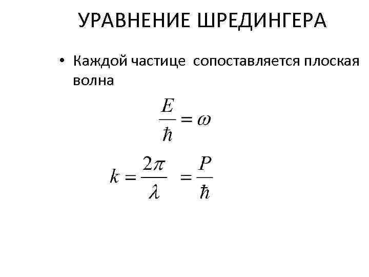УРАВНЕНИЕ ШРЕДИНГЕРА • Каждой частице сопоставляется плоская волна 