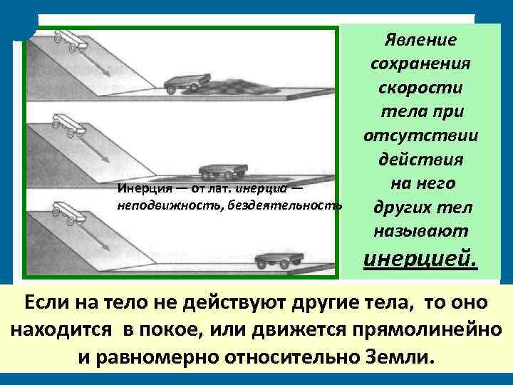 Инерция — от лат. инерциа — неподвижность, бездеятельность Явление сохранения скорости тела при отсутствии