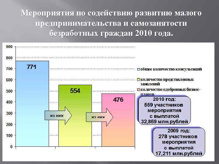 Мероприятия по содействию развитию малого предпринимательства и самозанятости безработных граждан 2010 года. 