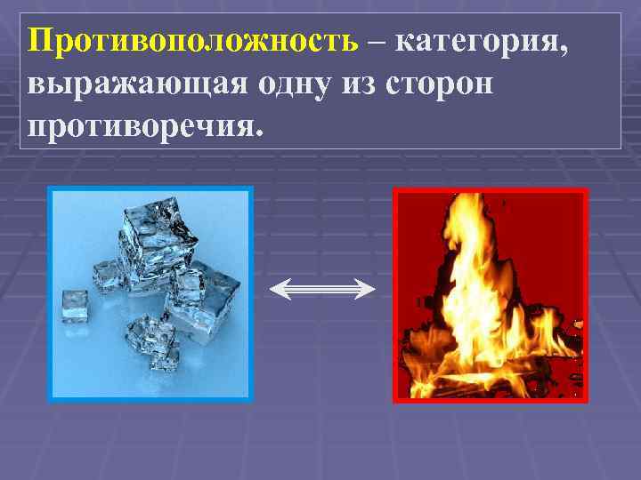 Противоположность – категория, выражающая одну из сторон противоречия. 