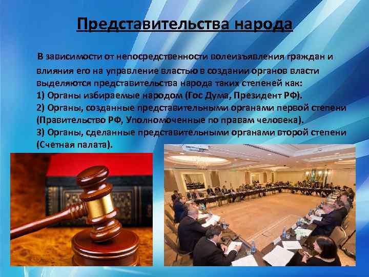 Представительства народа В зависимости от непосредственности волеизъявления граждан и влияния его на управление властью