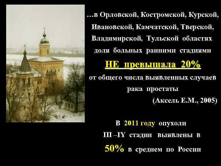 …в Орловской, Костромской, Курской, Ивановской, Камчатской, Тверской, Владимирской, Тульской областях доля больных ранними стадиями