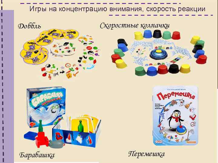 Игры на концентрацию внимания, скорость реакции Доббль Барабашка Скоростные колпачки Перемешка 