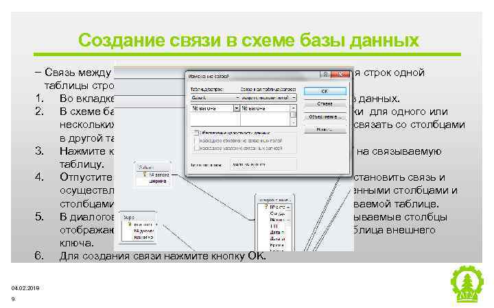 Создание связи в схеме базы данных ‒ Связь между двумя таблицами создается для сопоставления