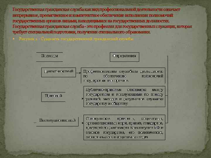 Государственная гражданская служба как вид профессиональной деятельности означает непрерывное, преемственное и компетентное обеспечение исполнения