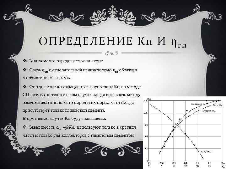 ОПРЕДЕЛЕНИЕ Кп И η г л v Зависимости определяются на керне v Связь αсп