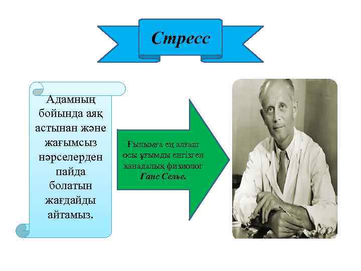 Стресс Адамның бойында аяқ астынан және жағымсыз нәрселерден пайда болатын жағдайды айтамыз. Ғылымға ең