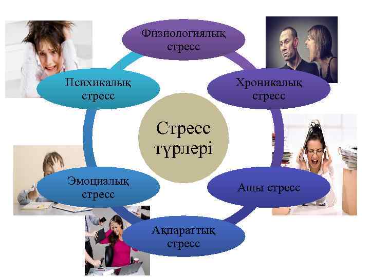 Физиологиялық стресс Психикалық стресс Хроникалық стресс Стресс түрлері Эмоциалық стресс Ащы стресс Ақпараттық стресс