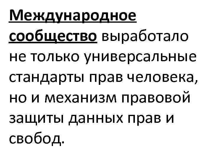 Международное сообщество выработало не только универсальные стандарты прав человека, но и механизм правовой защиты