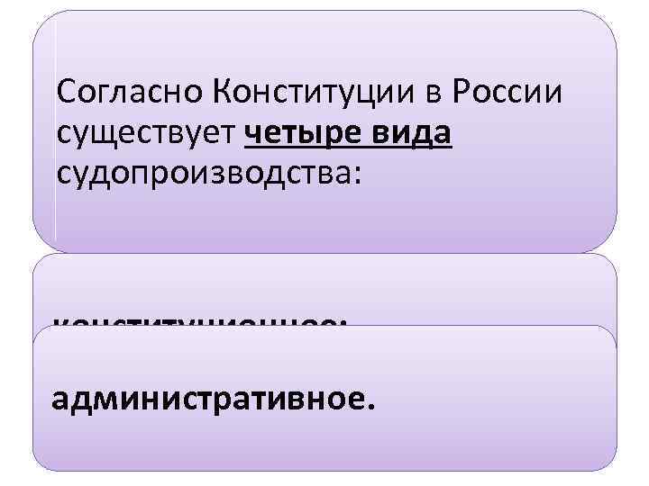 Согласно Конституции в России существует четыре вида судопроизводства: конституционное; административное. гражданское; 