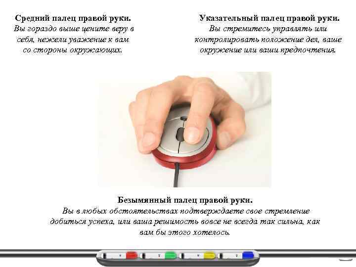 Средний палец правой руки. Вы гораздо выше цените веру в себя, нежели уважение к